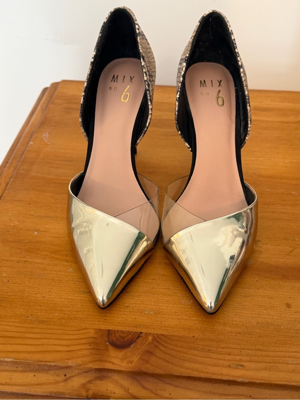 Mix No. 6 Gold Metallic Pointed D'Orsay Heels with Clear Vamp